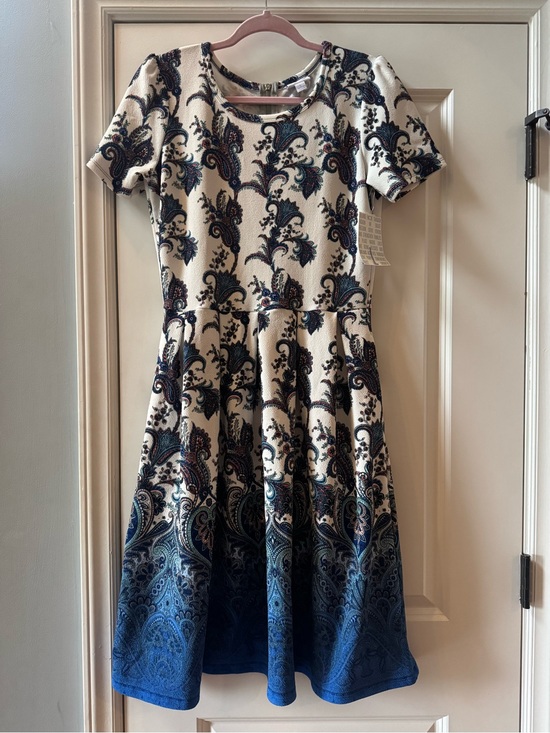 LuLaRoe Dresses & Skirts - LuLaRoe Amelia Dress Blue White Dipped Ombré Paisley Fit & Flare Size Large NWT